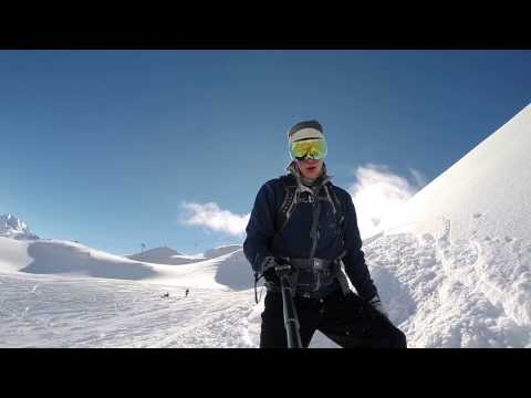 Skiing down the sache run in Tignes