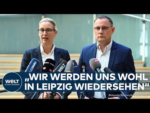 Video Thumbnail: AFD BLEIBT VERDACHTSFALL: Parteichefs Alice Weidel und Tino Chrupalla äußern sich zum Urteil
