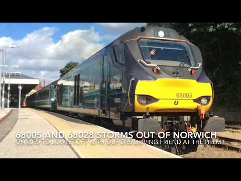 DRS 68005 and 68028 storm out of Norwich on 2J70