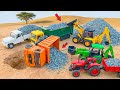 JCB 5CX Fully Loading Black Stone Sand Truck Tractor Truck Accident Pulling Out JCB 3DX Cartoon