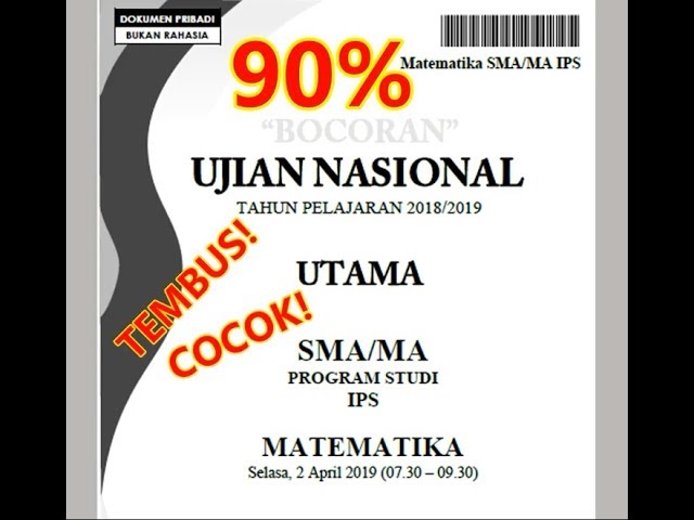 90% TEMBUS, Bocoran Soal UN Matematika SMA - IPS 2019, SUPER KILAT