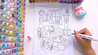 Satisfying Coloring with Markers 💖 Sanrio Room Coloring Page