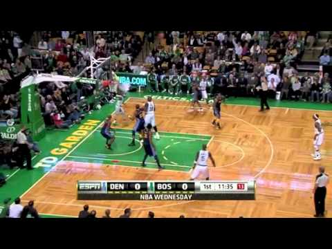 Rajon Rondo assist behind his head to Ray Allen for the three point shor vs Denver Nuggets
