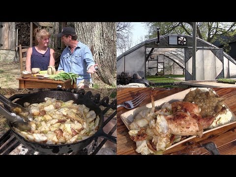 Cowboy Campfire Beer Braised Rabbit, Fried Cabbage, Growing Organic Veggies (#617)