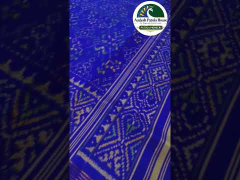 Royal Blue Selari Border Navratan Motifs Single Ikat Patola Saree 6 Ply Silk
