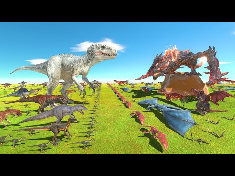 Dinosaurs vs Fire Dragon Team | Indominus Rex or Lava Dragon - Animal  Revolt Battle Simulator