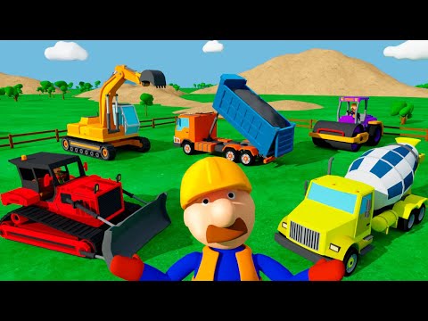 Assembly Show of construction vehicles - Excavator, Bulldozer, Cement Truck,  Trucks for Kids