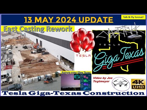 Aurora & Rain over Giga Texas & S Extension Nears Completion!13 May 2024 Giga Texas Update (07:15AM)