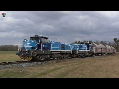 Nákladní vlak ČD Cargo s lokomotivami řady 742.7 - Veselí u Přelouče - 7.3.2023