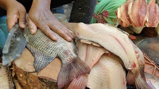 Amazing Tilapia Fish Cutting Video | Skin and Boneless fish cutting | Begum Bazar fish market |