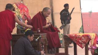 His Holiness Karmapa giving an Audience to Westerners during Kalachakra 2012.