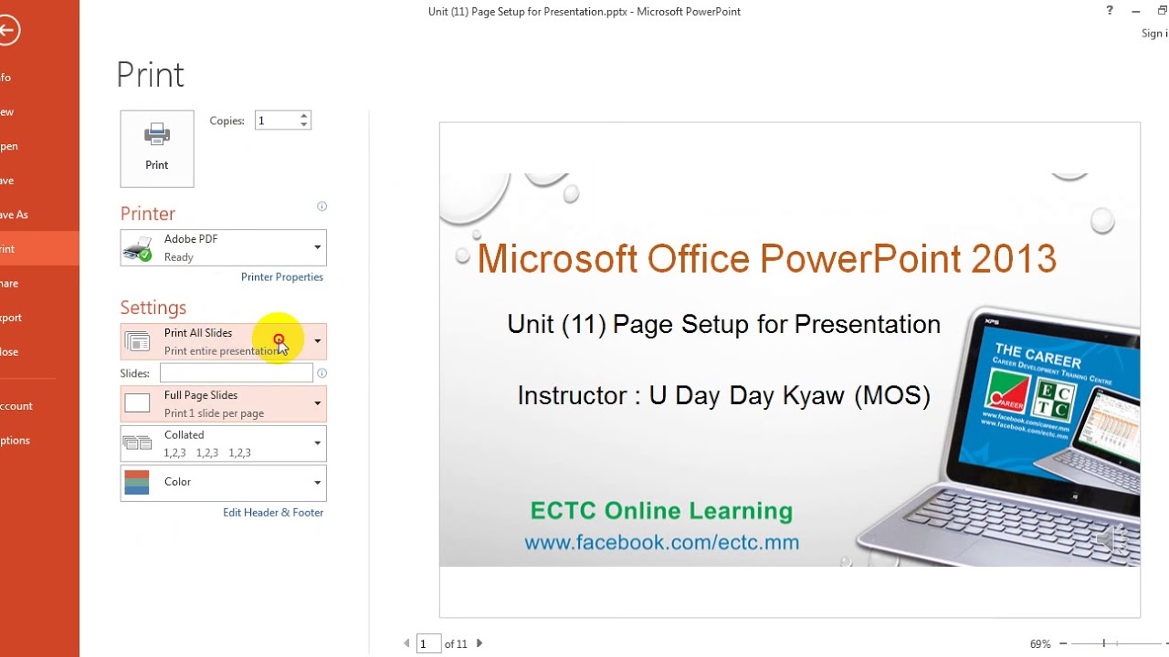 Unit 11 Page Setup for Presentation
