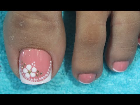DISEÑO DE UÑAS FLOR Y FRANCES PARA PIES FACIL DE HACER – FLOWER NAIL ART – FRENCH NAIL ART – NLC