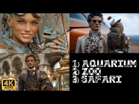 3 REALMS: STEAMPUNK ZOO - AQUARIUM - SAFARI: 3 Short Videos In One AI Art Short Film, 26 mins