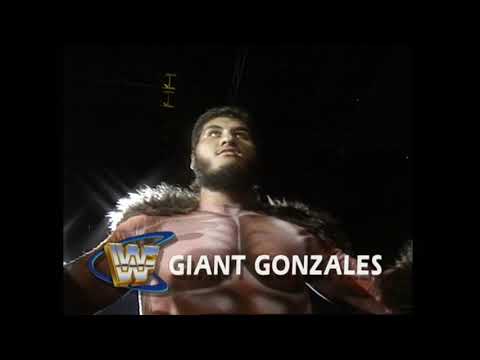Giant Gonzalez (with Harvey Wippleman) beats 3 jobbers in a Handicap Match (WWF)