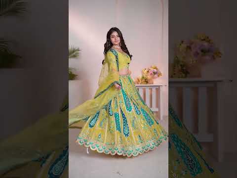 Vardan Alluring Bel Butti Yellow Wedding Sangeet Lehenga Choli – product video thumbnail