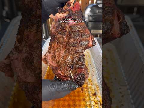 Smoked shredded garlic and herb leg of lamb