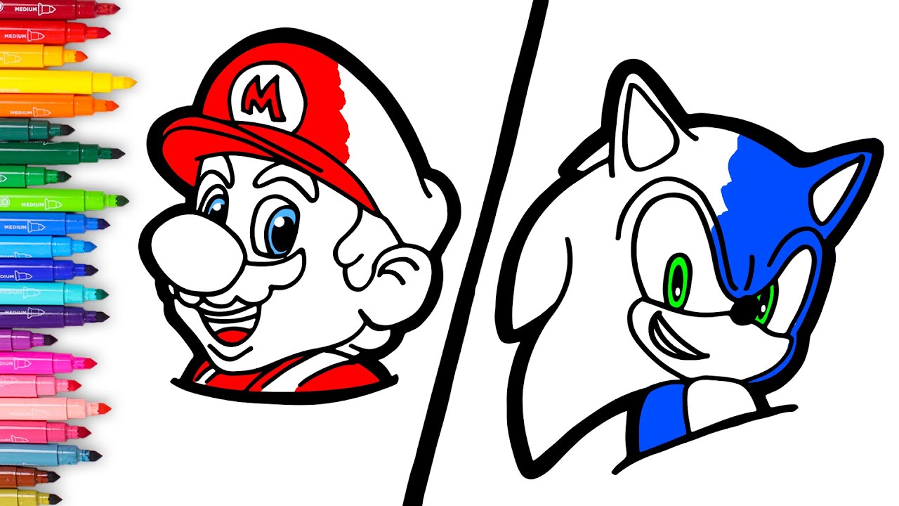 Dibuja y Colorea a MARIO BROS vs SONIC 🔴⚡🔵 Dibujos para niños