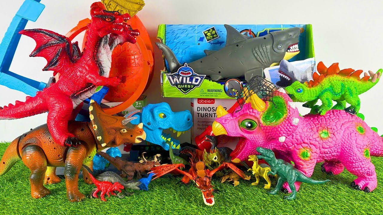 Jurassic World Toys Unboxing Asmr Colorful Dinosaur Triceratops T-rex Dragon 3 Heads Megalodon