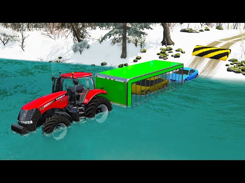Clear Flatbed Trailer Tractor Transporter Speed Bumps Car Rescue - Cars Vs Deep Water - Beamng Drive