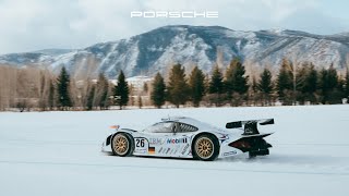 Porsche GT1-98 tearing up the ice at the F.A.T. Ice Race Aspen