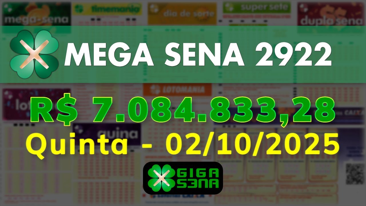 Resultado da Mega Sena 2922, Quinta-feira, 02/10/2025 | GIGA-SENA