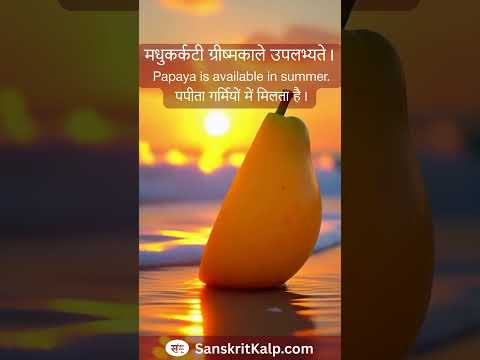 Learn Sanskrit Sentence:  मधुकर्कटी ग्रीष्मकाले उपलभ्यते। |  Papaya is available in summer.
