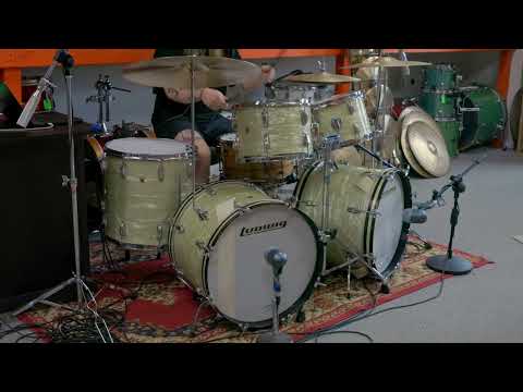 1960s Ludwig Rock Duo White Marine Pearl Drum Set image 26