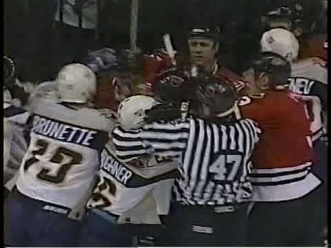 Blackhawks vs Predators scrum - Jan 9, 1999