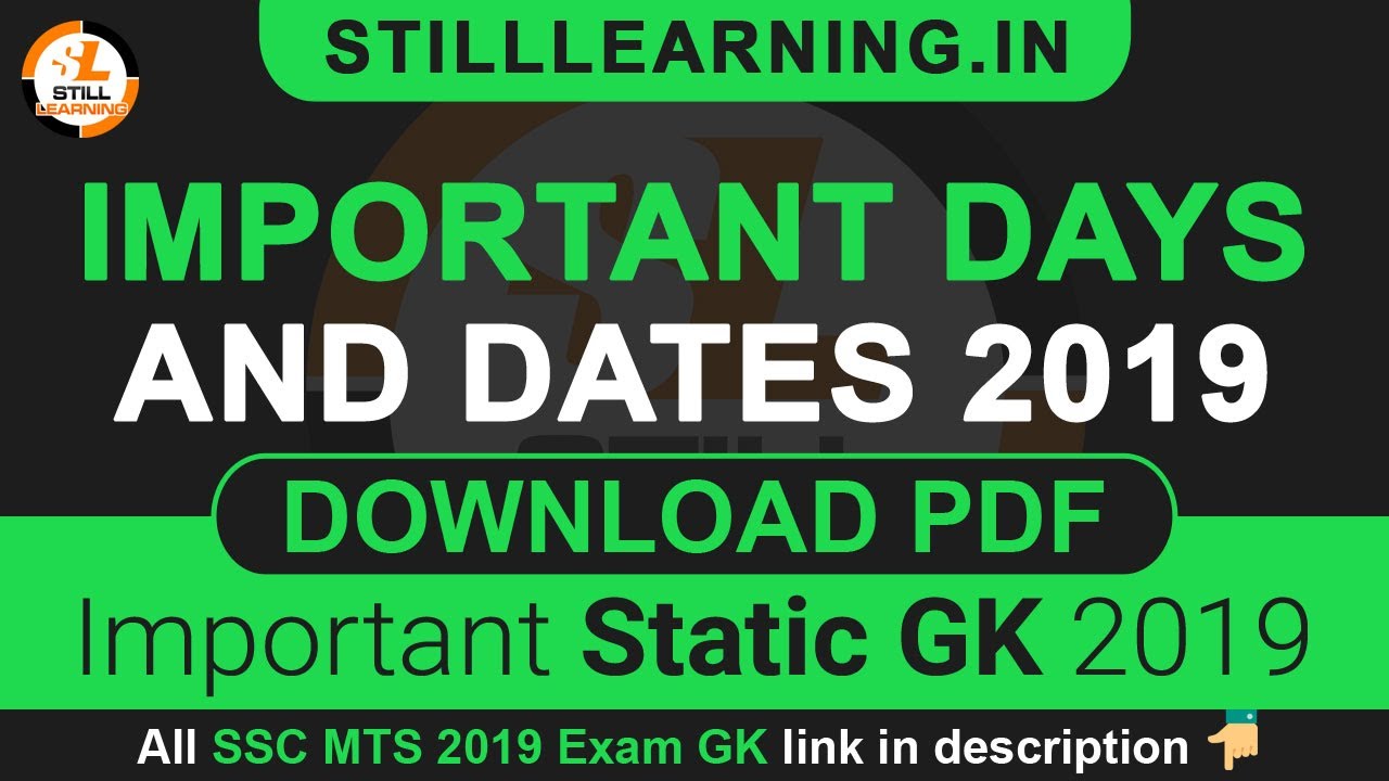 Important days and dates 2019 Download PDF | Important Static GK 2019