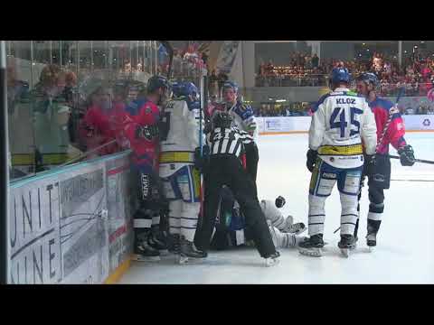 Danick Paquette hits Lewis Hook - Matt Nickerson Jumps Danick Paquette EIHL 14-10-17