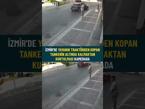 İzmir de yayanın traktörden kopan tankerin altında kalmaktan kurtulması kamerada#izmir#buca #tanker