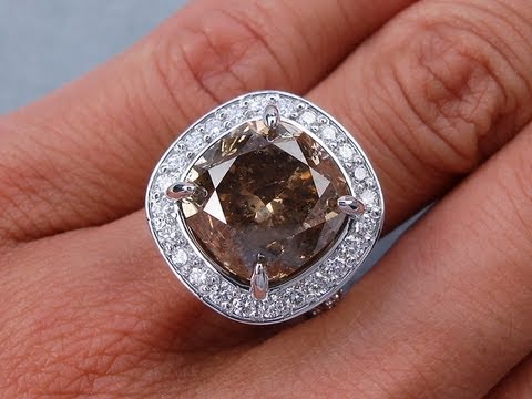 11.70 ctw Cushion Natural Chocolate SI3 Diamond Engagement Ring - BigDiamondsUSA