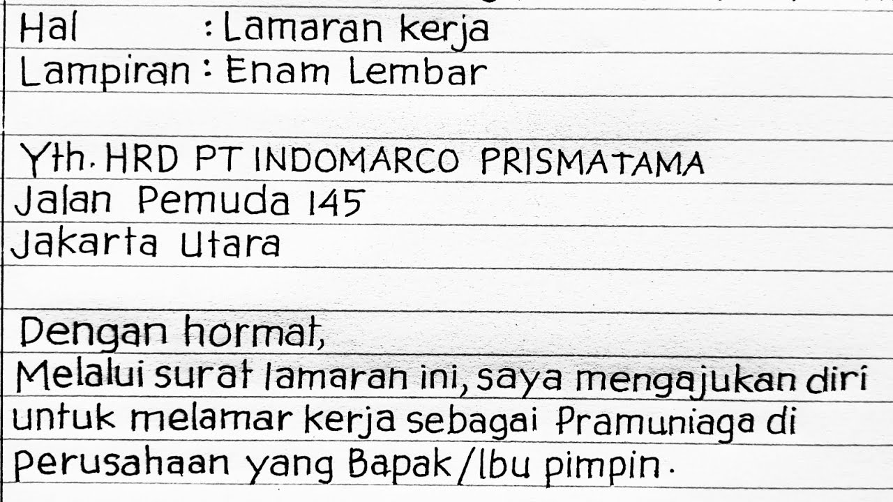 CONTOH SURAT LAMARAN KERJA INDOMARET