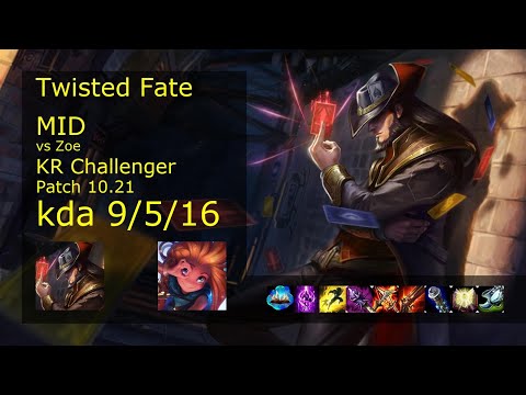 Twisted Fate Mid vs Zoe - KR Challenger 9/5/16 Patch 10.21 Gameplay // [롤] 트위스티드 페이트 vs 조이 미드