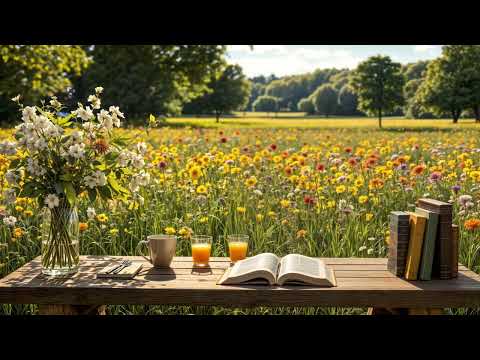 Library in the Fields – Peaceful Garden View, Soft Wind & Nature for Study & Calm 🌿📖