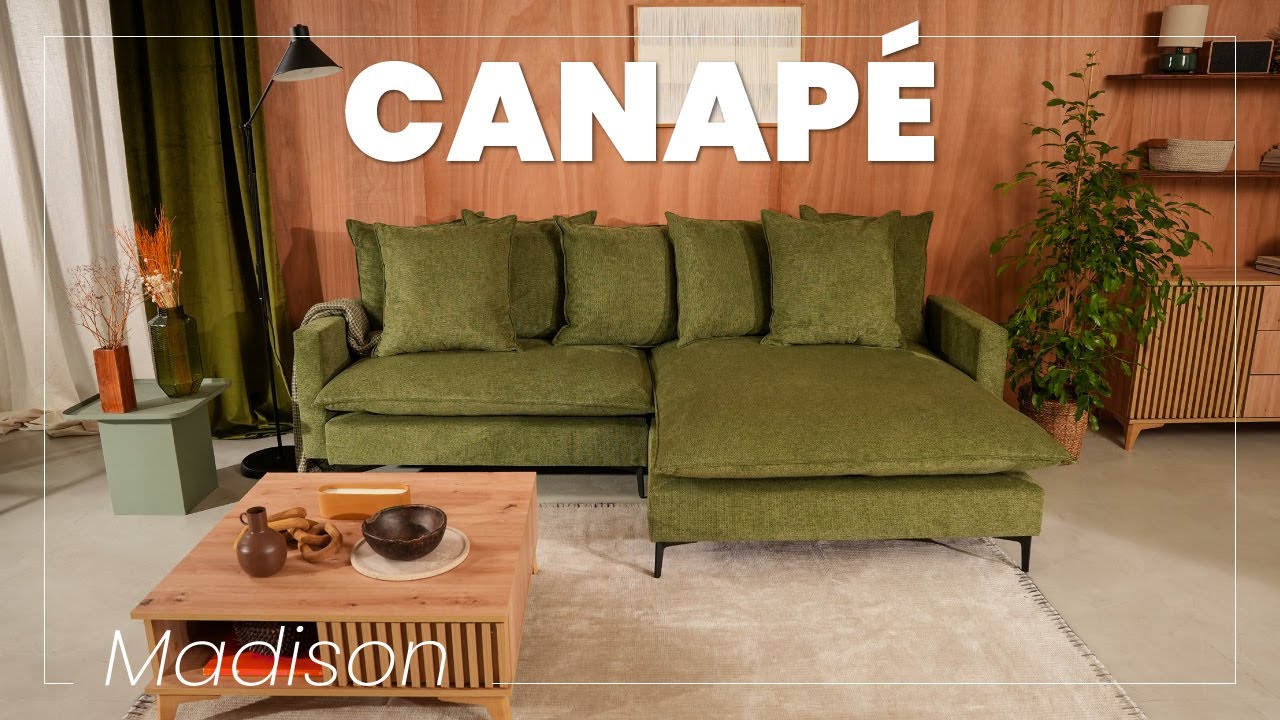 Thumbnail video of the produit Madison - Canapé d'angle réversible 4 places en tissu texturé