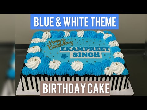 Rectangle Cake /Blue & White Birthday Cake|Rectangular Eggless Pineapple Cake Design | Elegant cake 