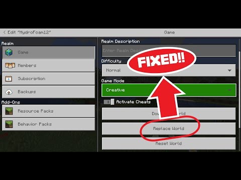 Hydro Foam - How To Fix Replace World 'Error" In Minecraft Realms.