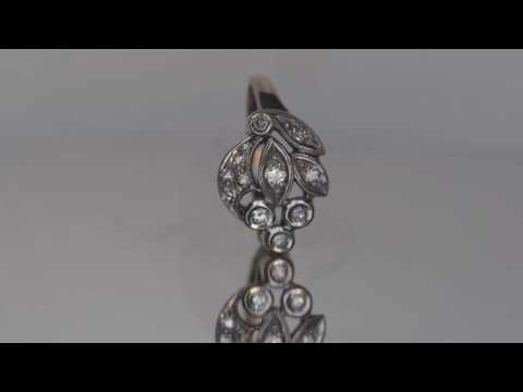 Antique Art Deco 14K White Gold & Old Cut Diamond Cocktail Ring VEG #29