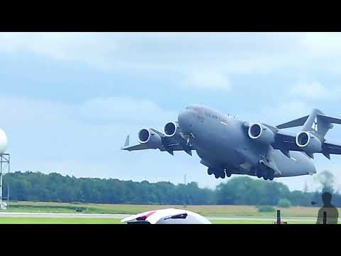 Epic Airlift: C-17 Globemaster & KC-135 in Action | Takeoff, Low Flyby, & Refueling Formation