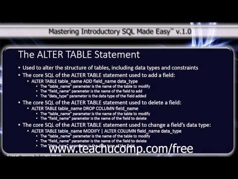 Sql Training Structured Query Language Tutorial The Alter Table Statement Lesson