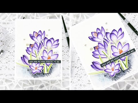 Spring Watercolor Crocus Flowers Card by Pretty Pink Posh