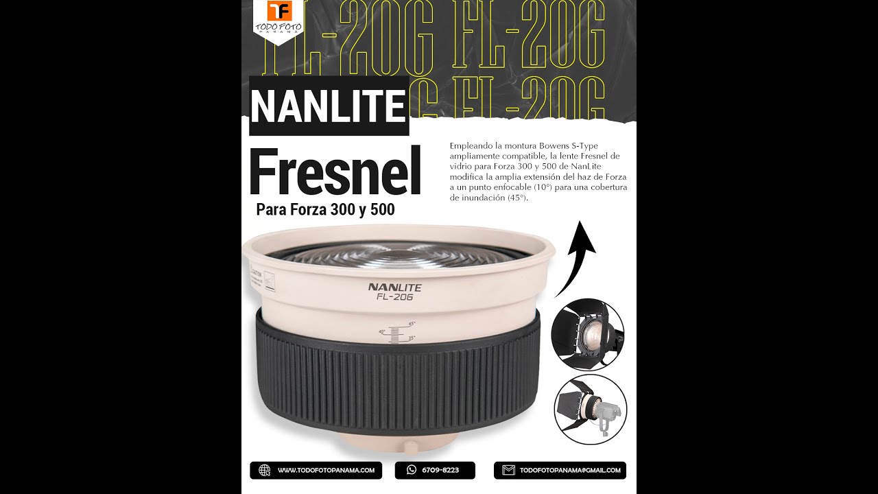 Nanlite Lente Fresnel FL-20G para Forza 300 y Forza 500