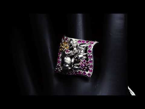 Серебряное кольцо с натуральными Рубинами Сапфирами и Родолитами  видео