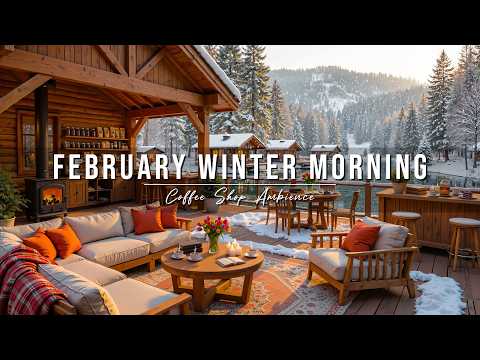 Calm February Winter Morning at Outdoor Coffee Shop Ambience ❄️ Smooth Jazz Music for Stress Relief