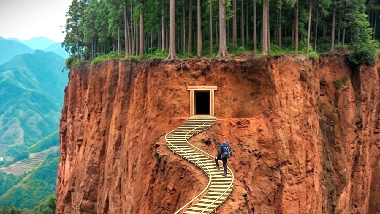 I Built a Hidden Survival Shelter Into a Giant Cliff. Solo survival in the wild