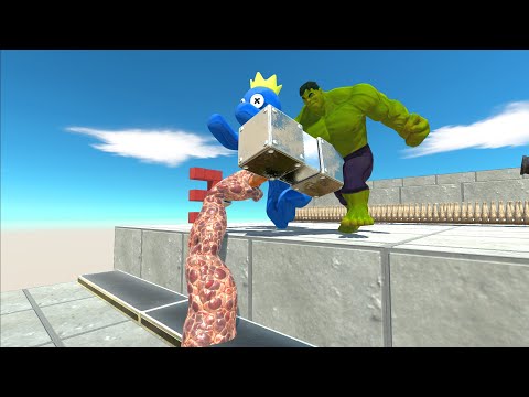 Jump Over Hammer Hand | Rainbow Friends VS Marvel - Animal Revolt Battle Simulator