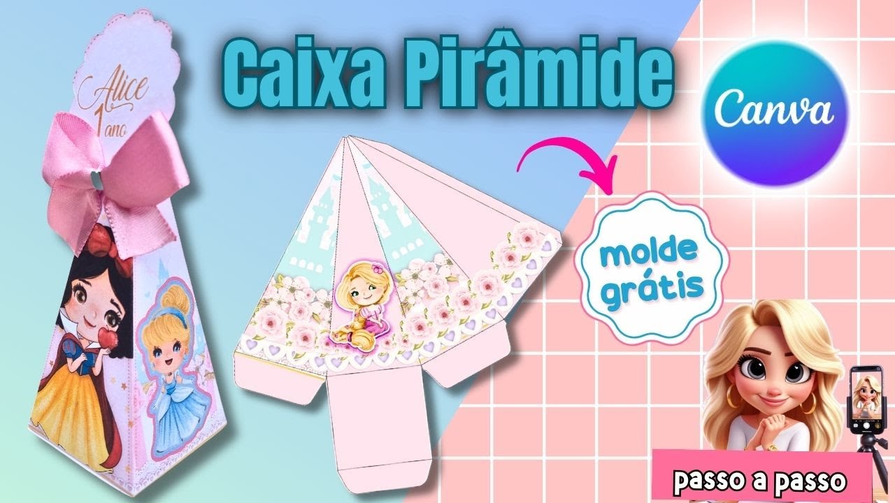 Como fazer caixa pirâmide no canva | Molde grátis | Papelaria personalizada