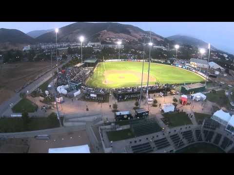 Night drone launch at Baggett Stadium in San Luis Obispo